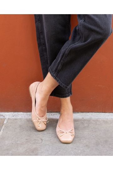 CAPRICORN Nude Soft Square Toe Cap Bow Ballerina