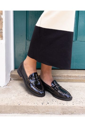 WIDE FIT CARMELLA Stud Detail Black Loafer