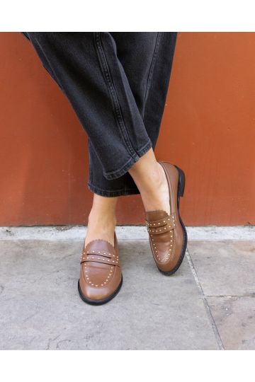 CARMELLA Tan Stud Detail Loafer