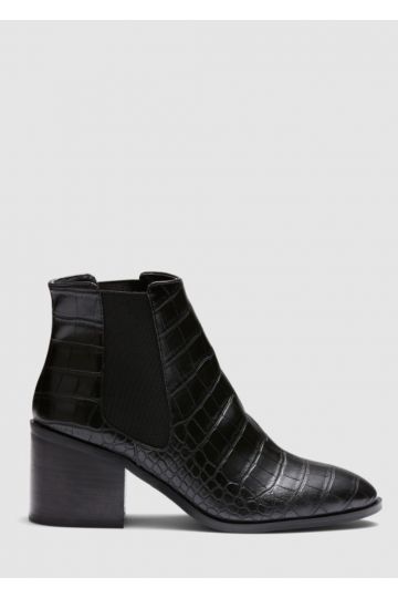Cindi Black Croc Ankle Boot
