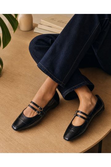Wide Fit Fancie Black Mary Jane Flat Shoe