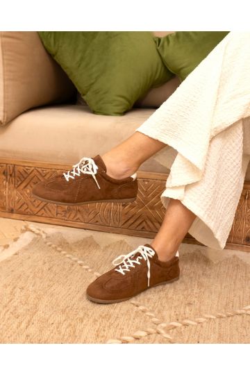 Flavia Brown Soft Lace Up Low Profile Trainer
