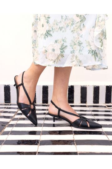 HALLY Black Ring Detail Low Point Slingback Court