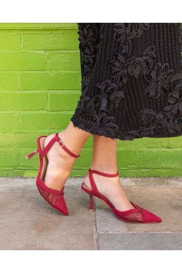 ICY Burgundy Mesh Ankle Strap Stiletto Court