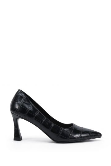 Iona Black Mid Height Point Toe Court Shoe