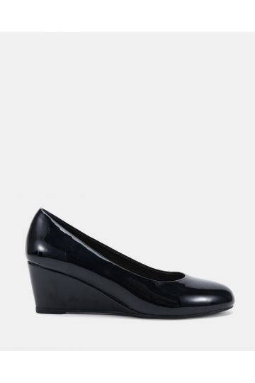 Iris Black Round Toe Mid Wedge Court Shoe