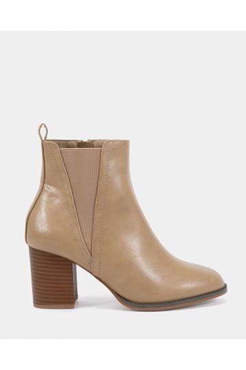 Wide Fit Jessie Taupe Block Heel V Chelsea Ankle Boot