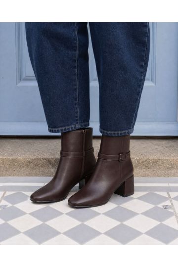 Karla Brown Block Heel Buckle Detail Ankle Boot