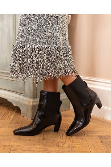 KENNEDY Black Curved Mid Heel Chelsea Ankle Boot