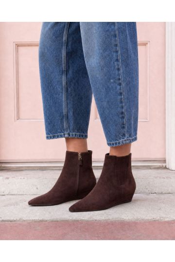 Klarissa Brown Low Wedge Chisel Toe Chelsea Ankle Boot