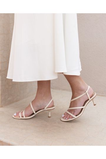 LUNA Off White Low Heel Strappy Sandal
