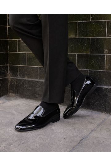 NINO Black Patent Slip On Smart Loafer