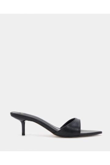 Rachel Black Mid Heel Pointed Toe Mule Sandal