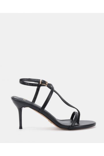 Rosselyn Black Mid Heel Strappy Stiletto Sandal