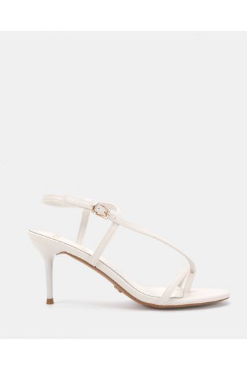 Rosselyn Off White Mid Heel Strappy Stiletto Sandal
