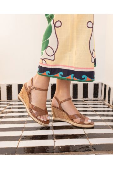 Wide Fit Bianca Tan Two Part Cork Wedge Sandal