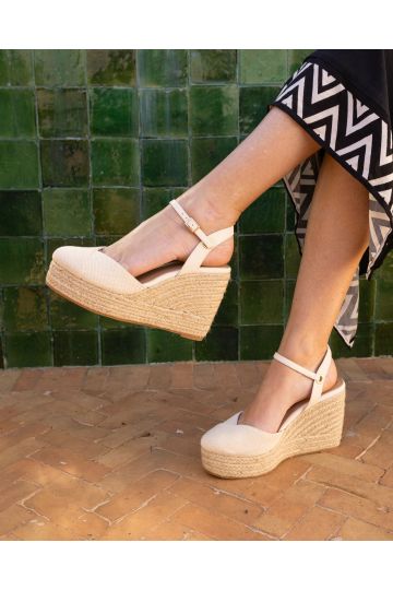 WIDE FIT BRIELLE White Closed Toe Espadrille Wedge