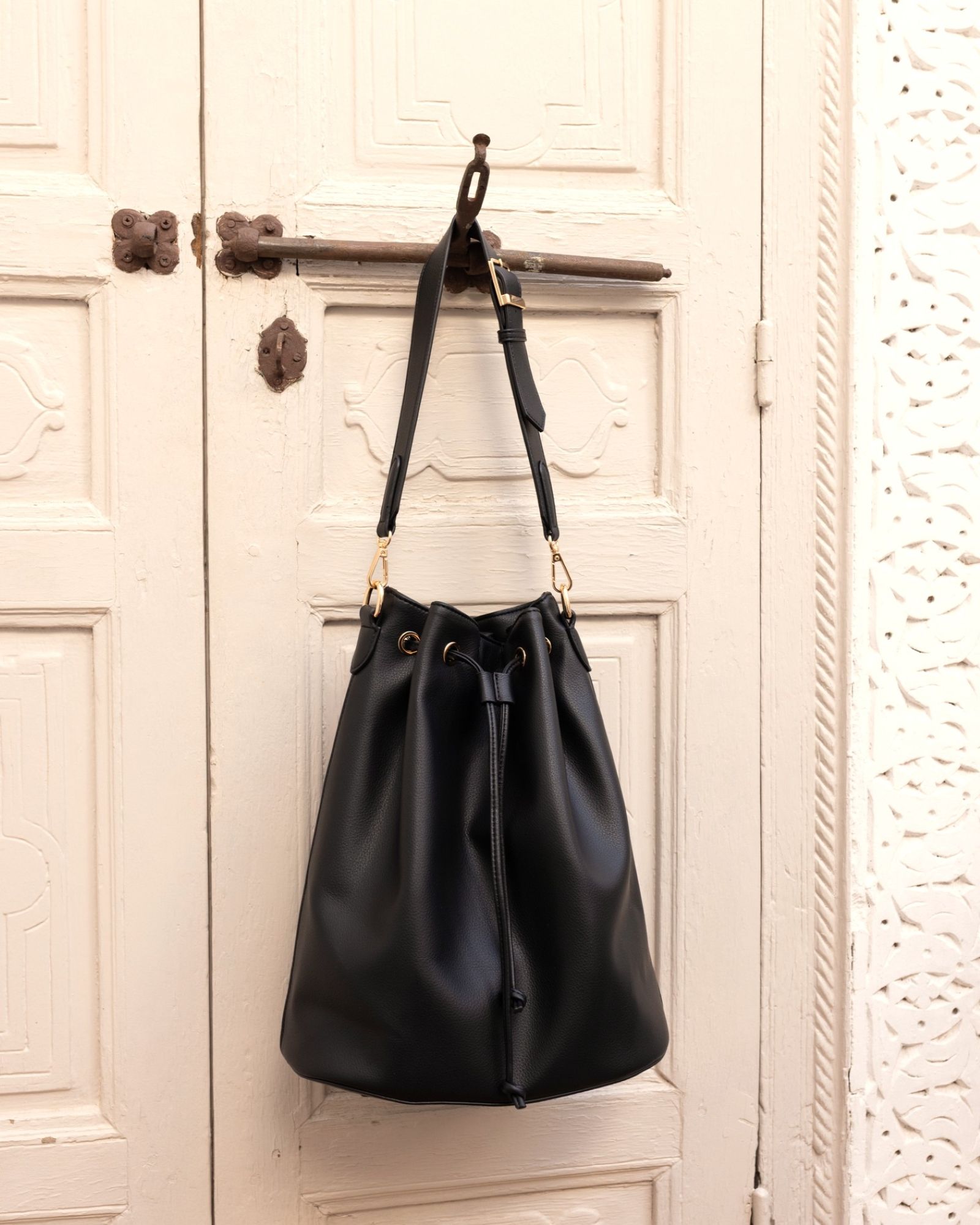 Adelaide Black Large Bucket Shoulder Bag