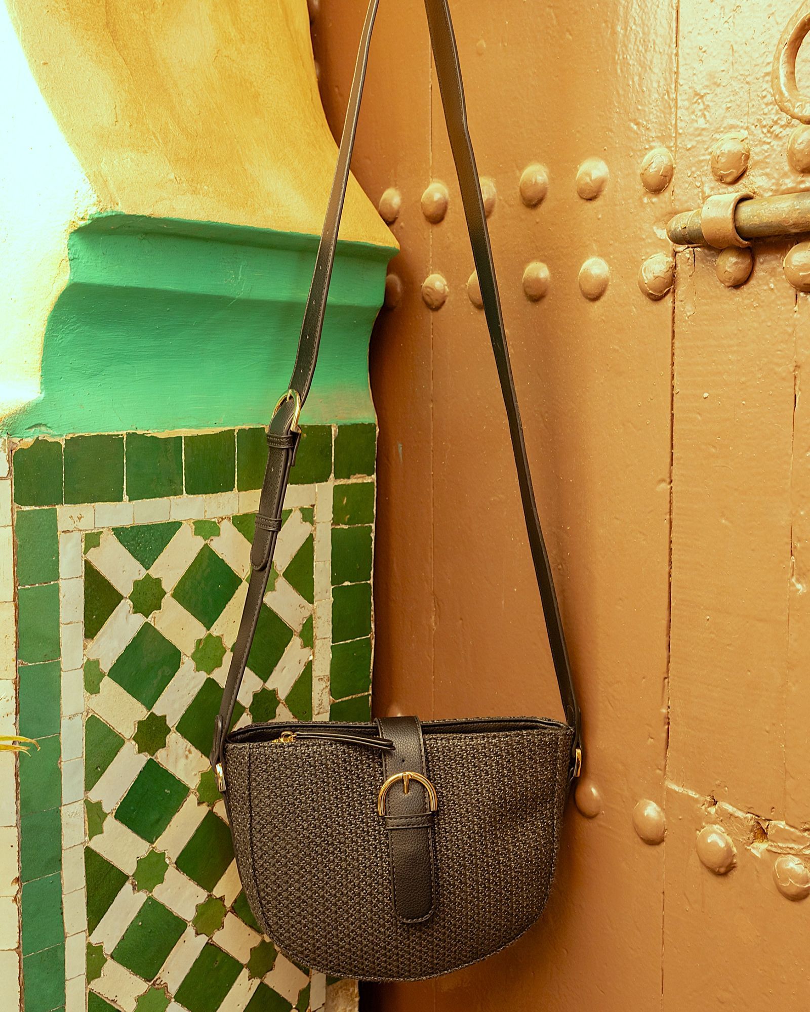 AMALFI Black Buckle Cross Body Bag