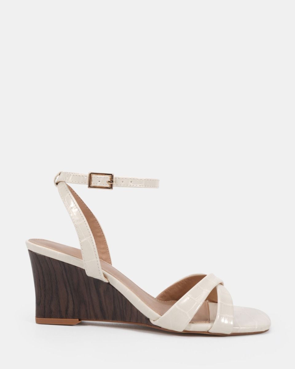 Bexley Off White Cross Front Ankle Strap Wedge Sandal