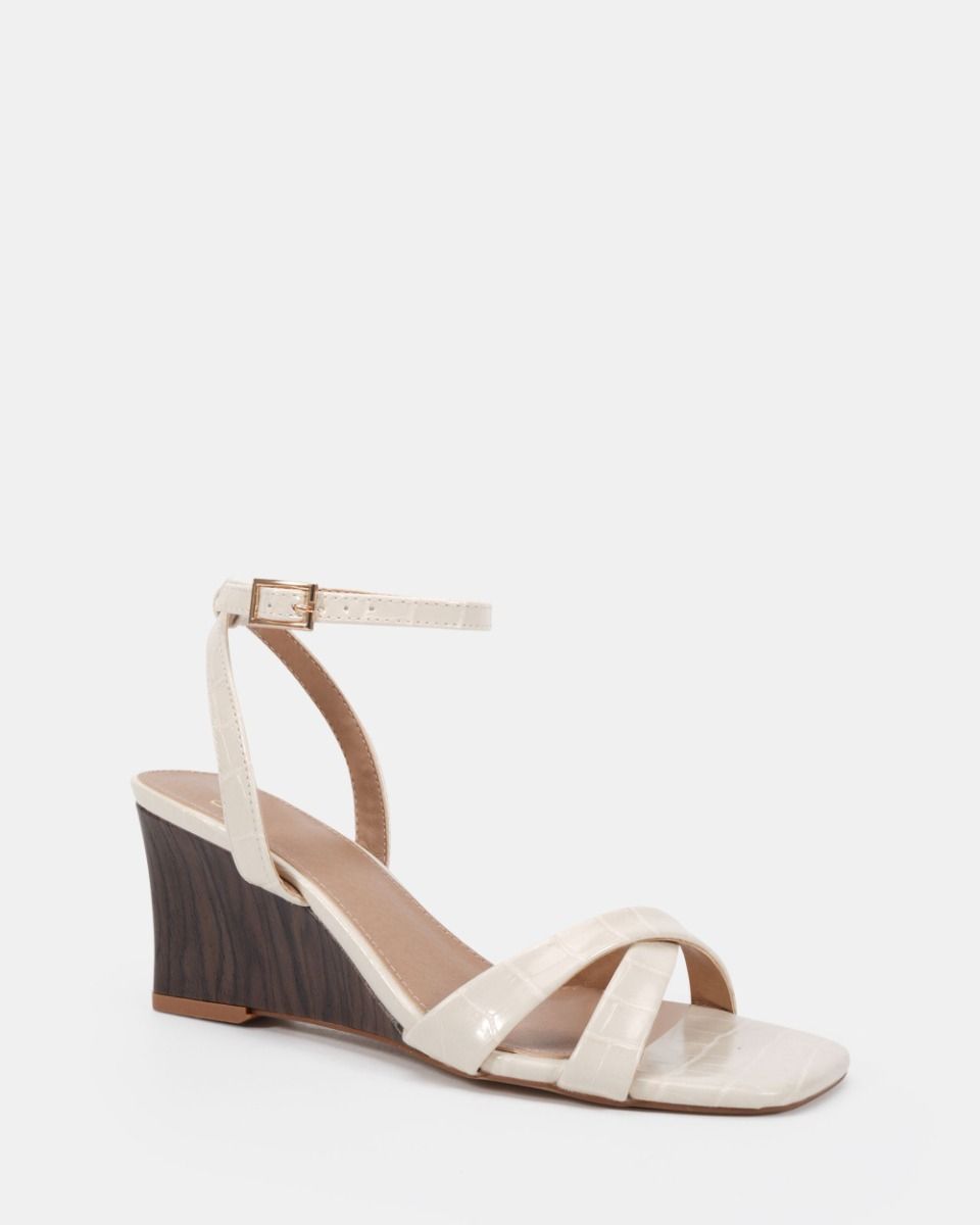 Bexley Off White Cross Front Ankle Strap Wedge Sandal