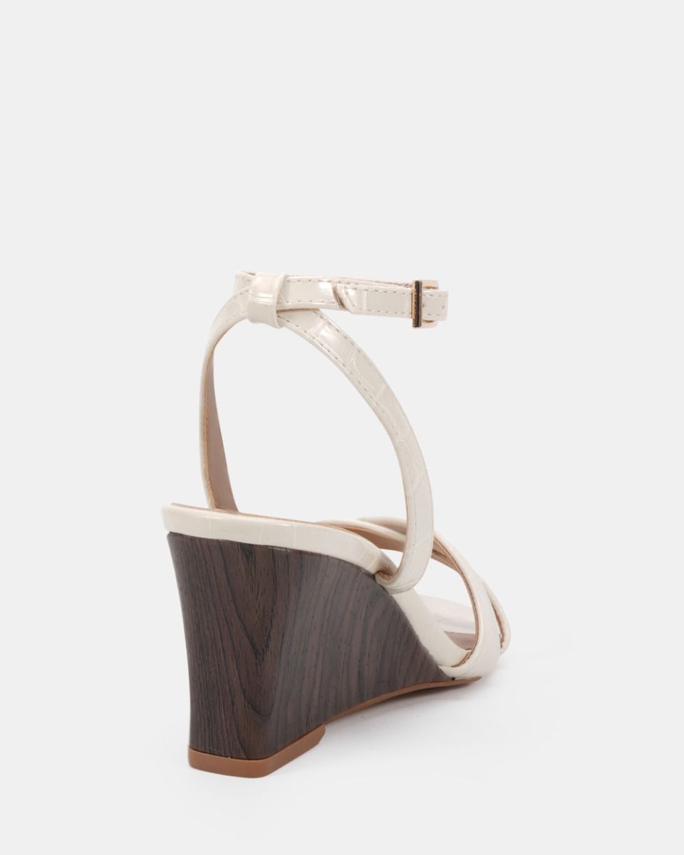 Bexley Off White Cross Front Ankle Strap Wedge Sandal