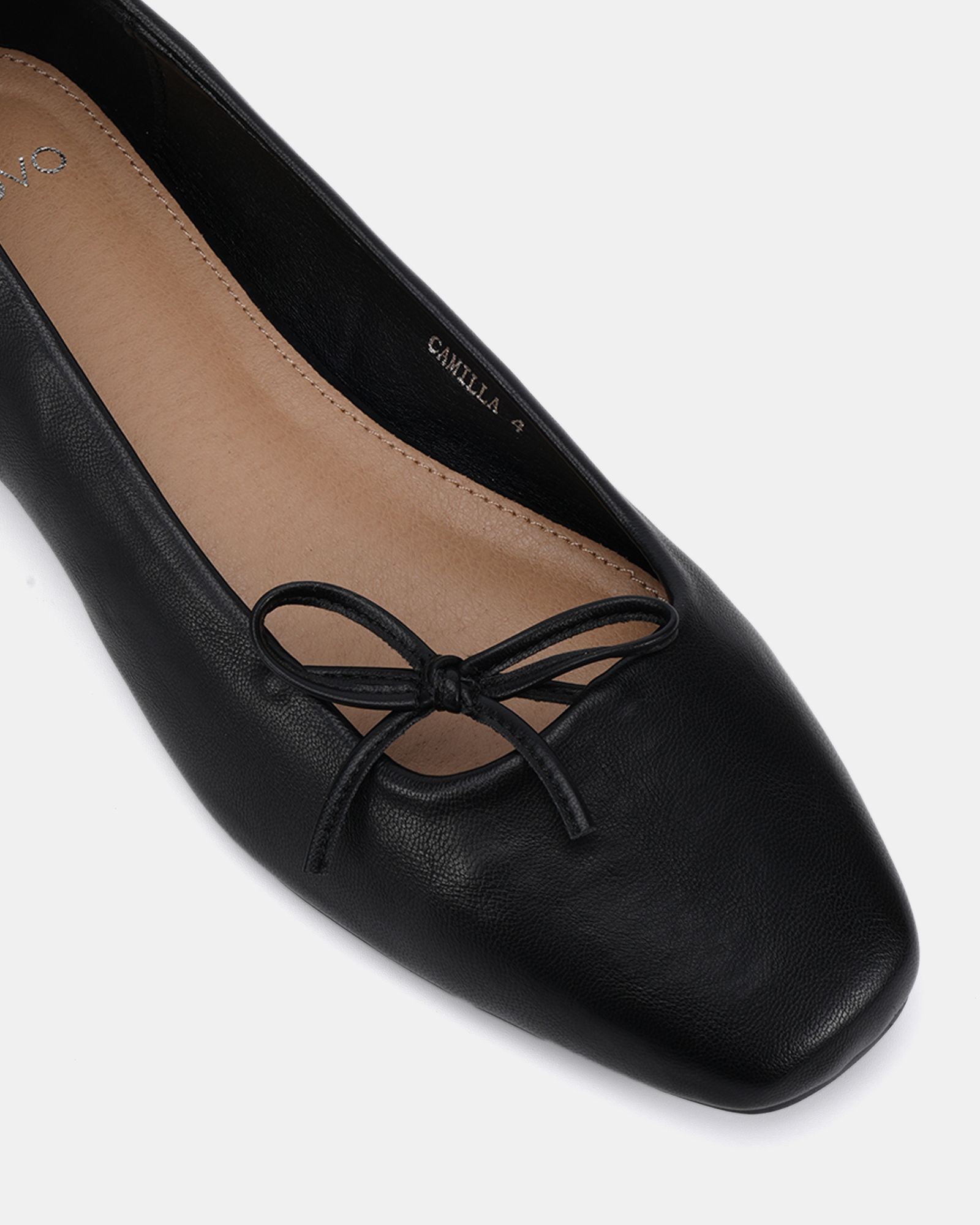 WIDE FIT CAMILLA Black Asymmetric Bow Ballerina
