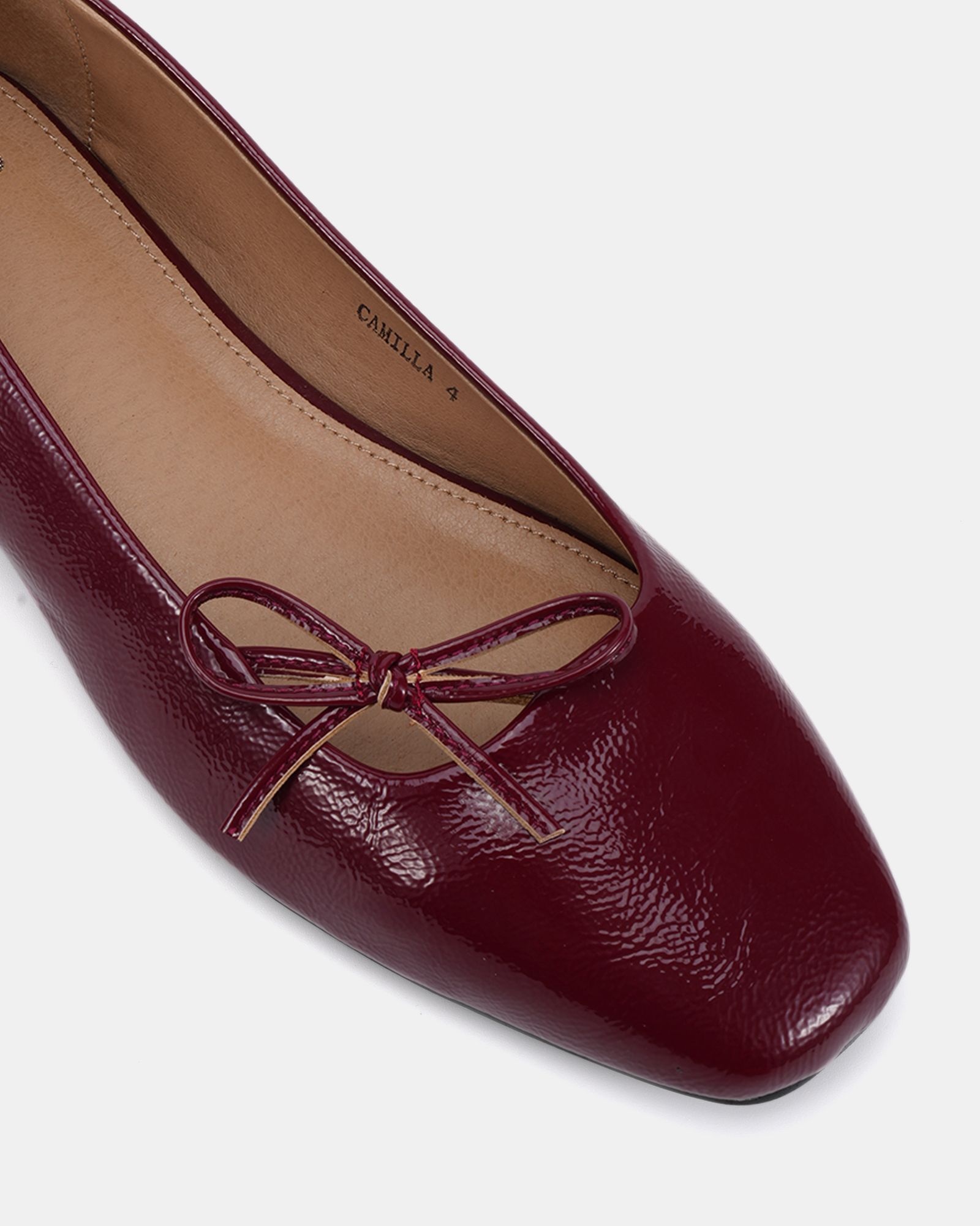 WIDE FIT CAMILLA Burgundy Asymmetric Bow Ballerina