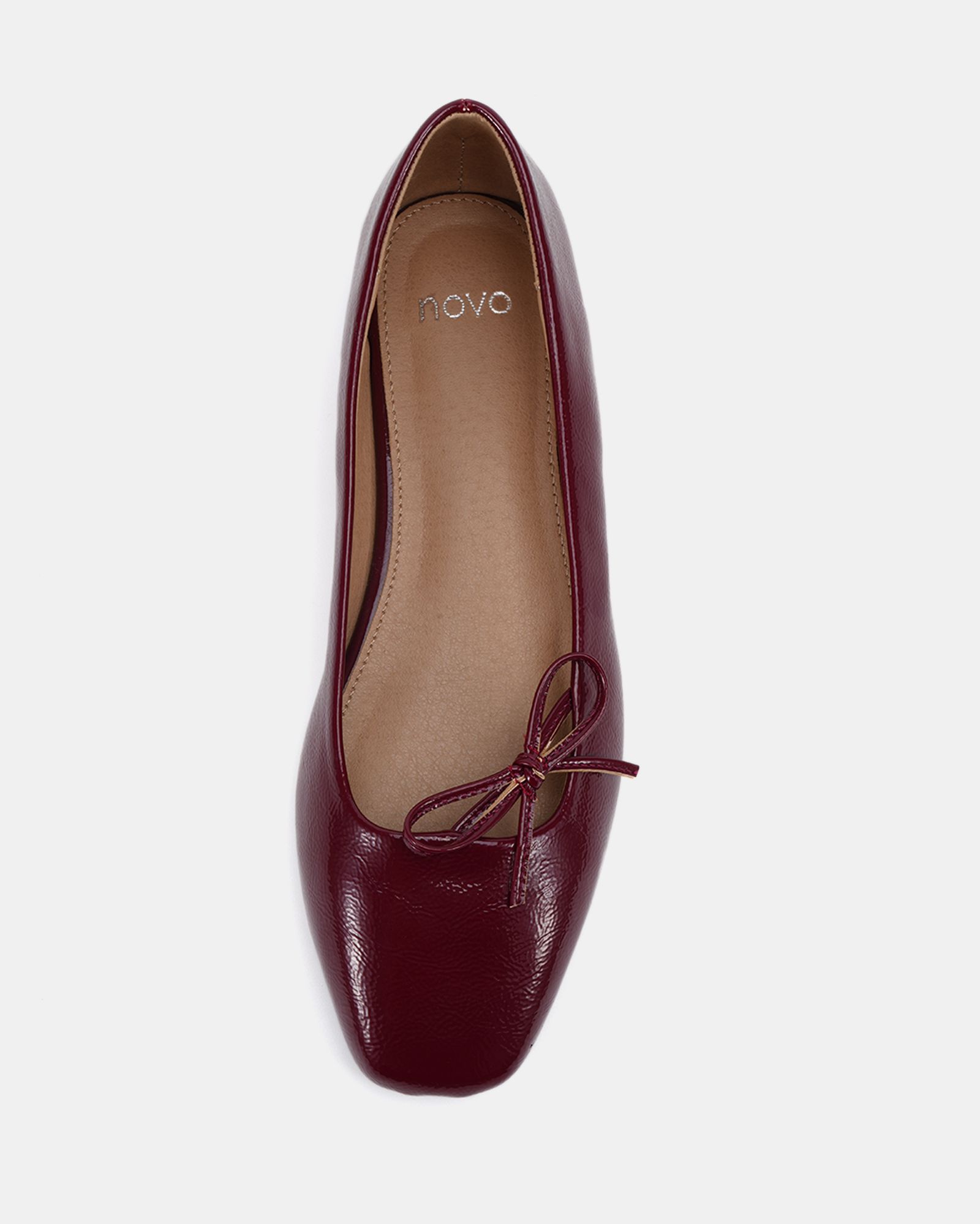 WIDE FIT CAMILLA Burgundy Asymmetric Bow Ballerina