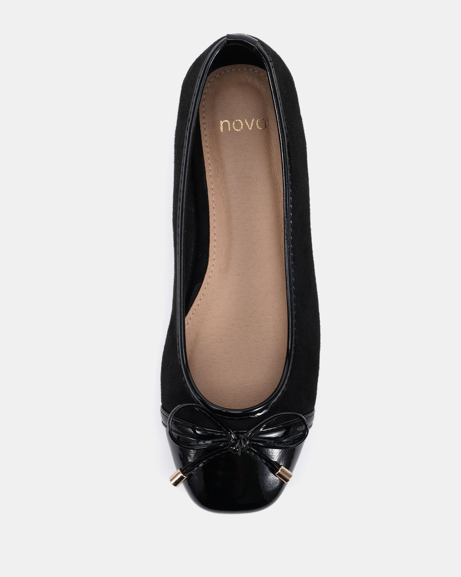 WIDE FIT CAPRICORN Black Soft Square Toe Cap Bow Ballerina