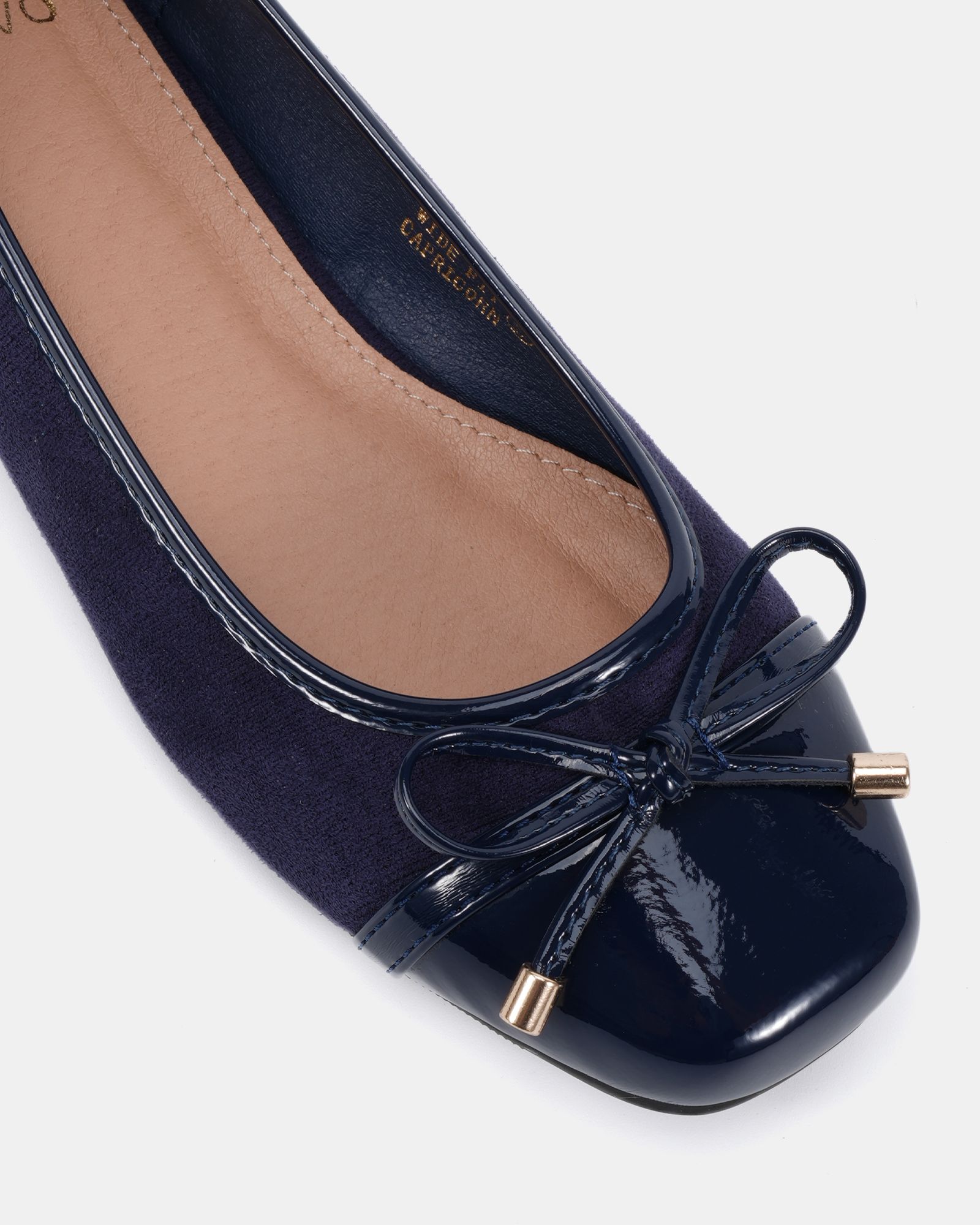 CAPRICORN Navy Soft Square Toe Cap Bow Ballerina