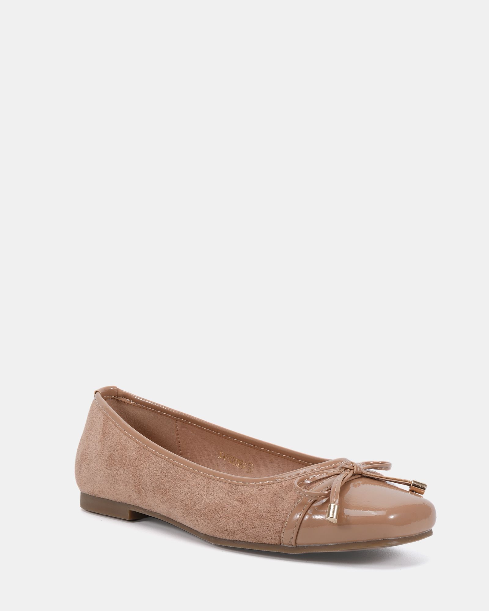 CAPRICORN Nude Soft Square Toe Cap Bow Ballerina