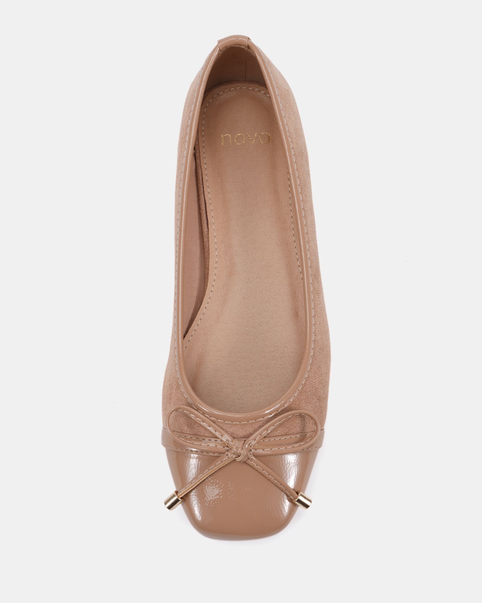 WIDE FIT CAPRICORN Nude Soft Square Toe Cap Bow Ballerina