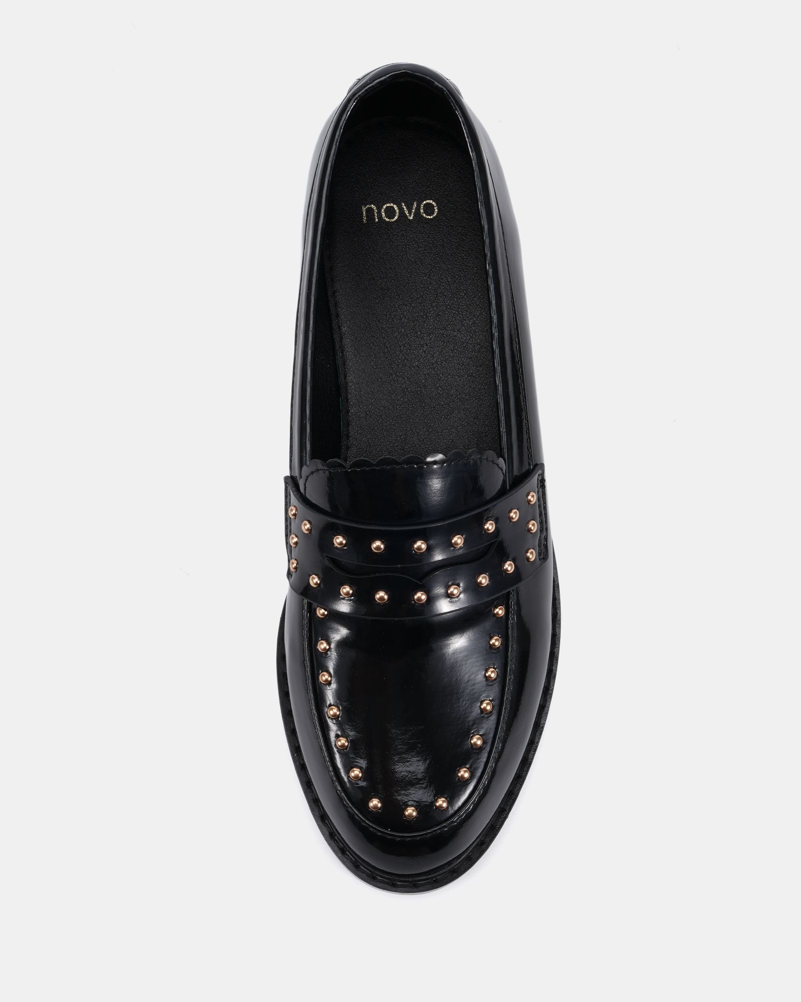 WIDE FIT CARMELLA Stud Detail Black Loafer