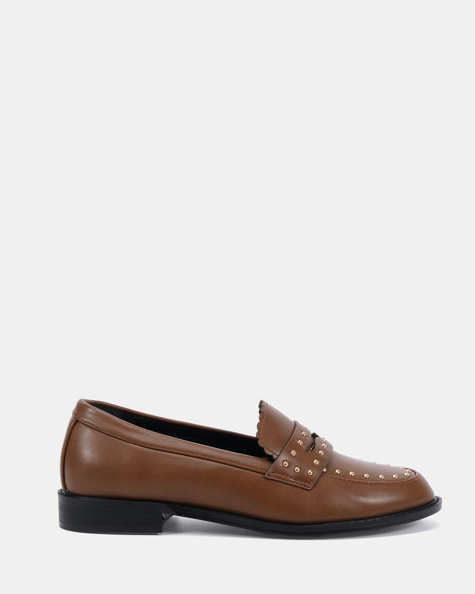 WIDE FIT CARMELLA Tan Stud Detail Loafer