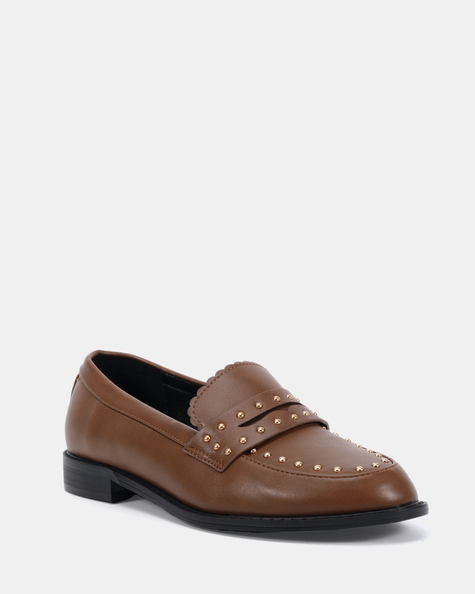 WIDE FIT CARMELLA Tan Stud Detail Loafer