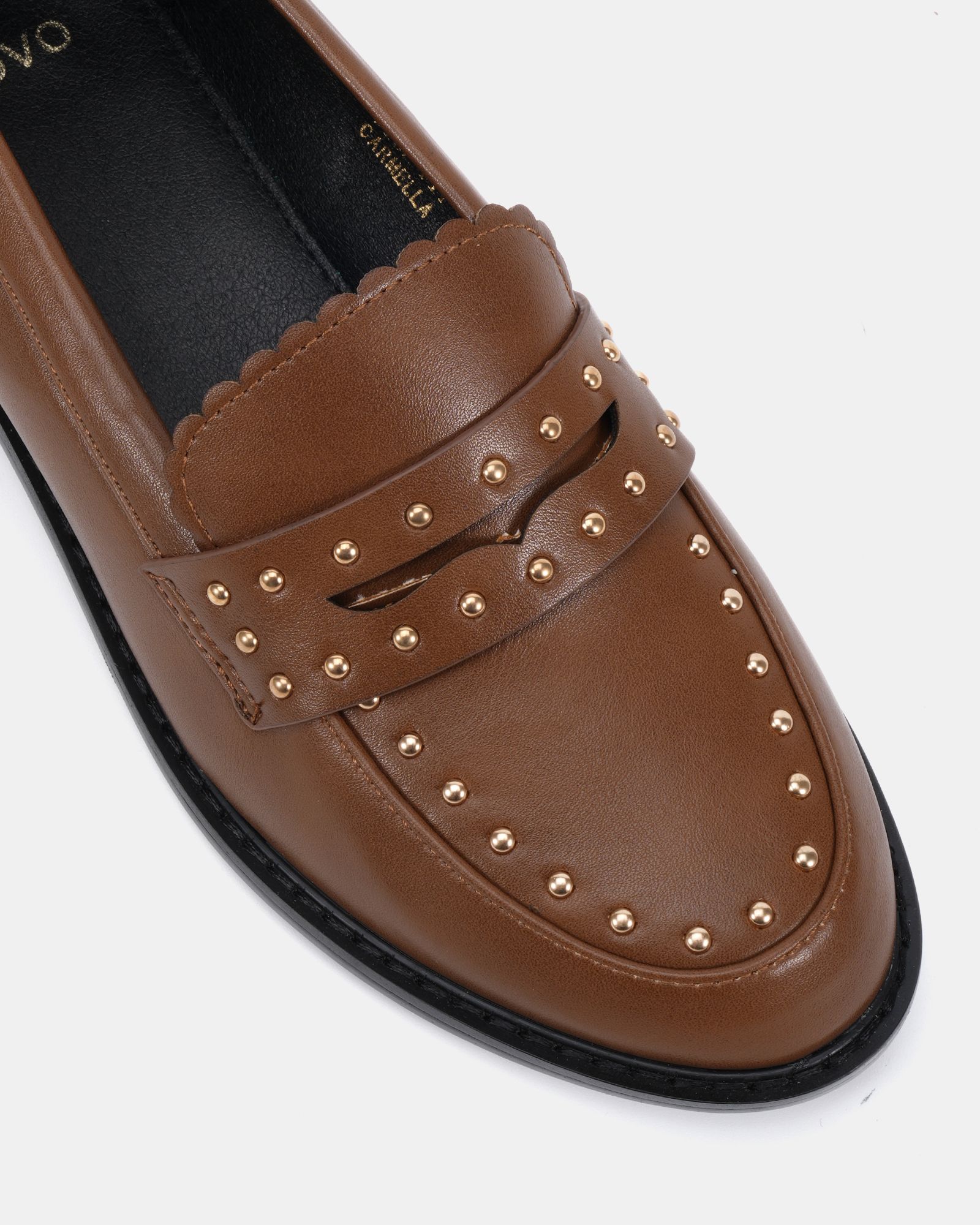 WIDE FIT CARMELLA Tan Stud Detail Loafer