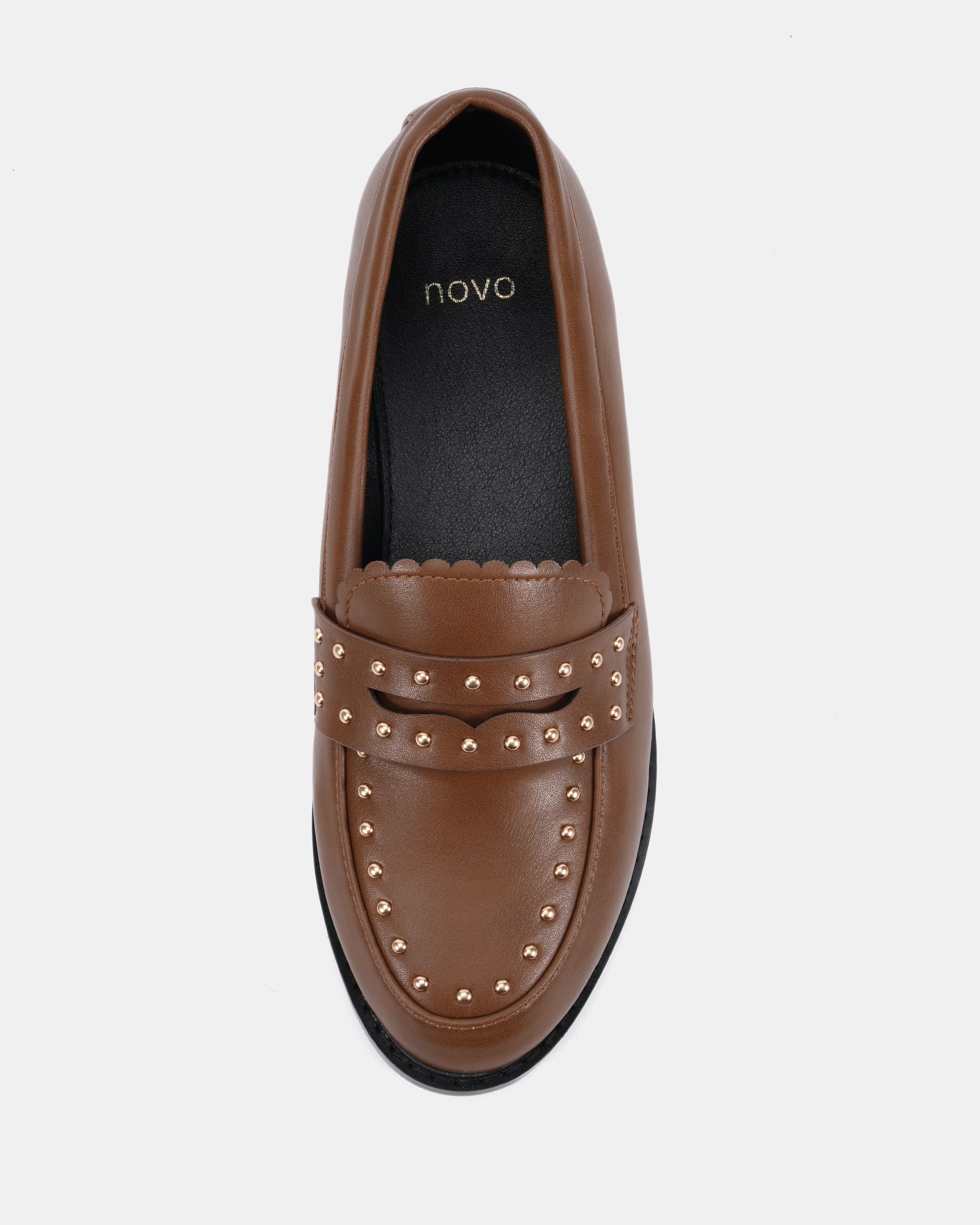 WIDE FIT CARMELLA Tan Stud Detail Loafer