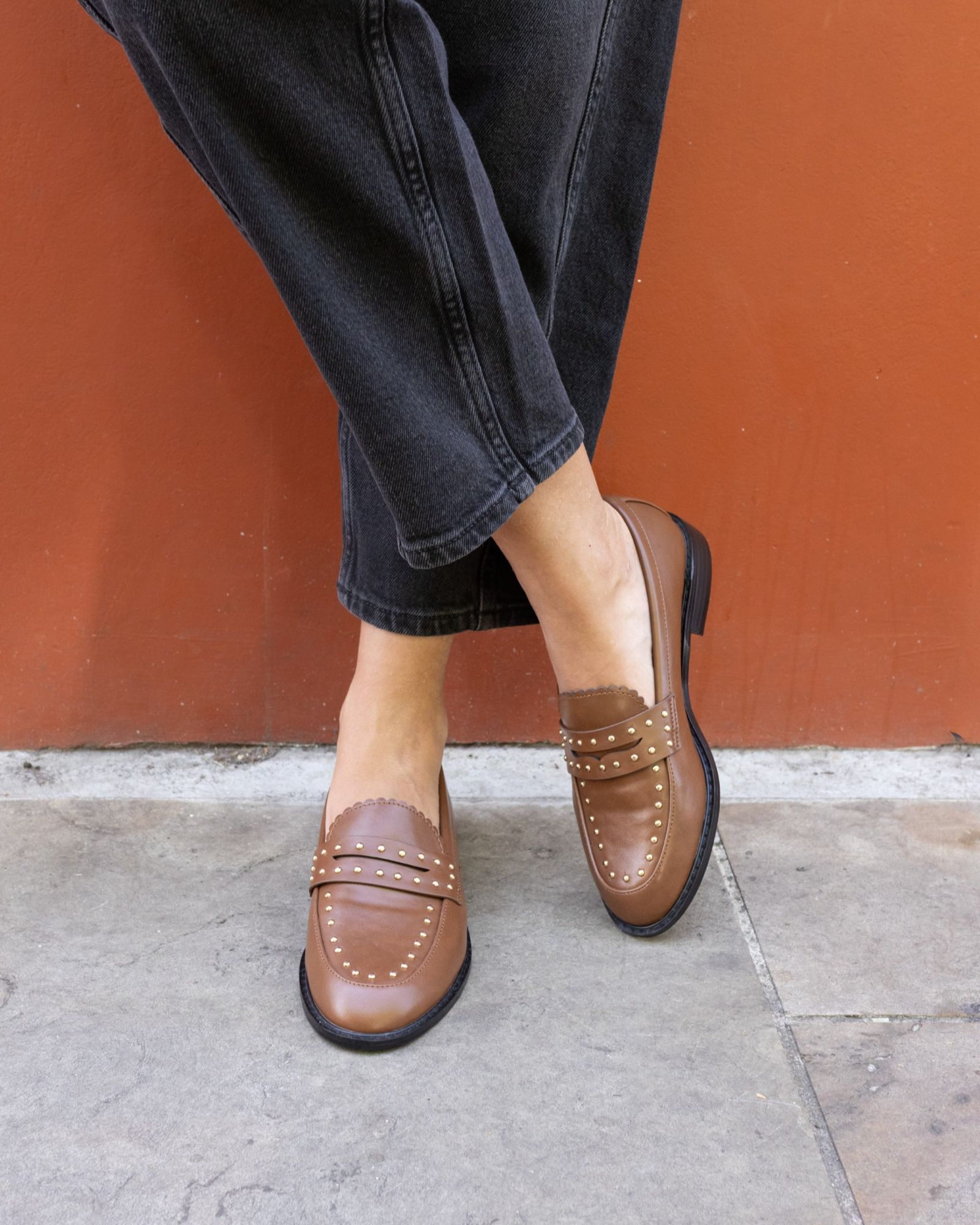 CARMELLA Tan Stud Detail Loafer