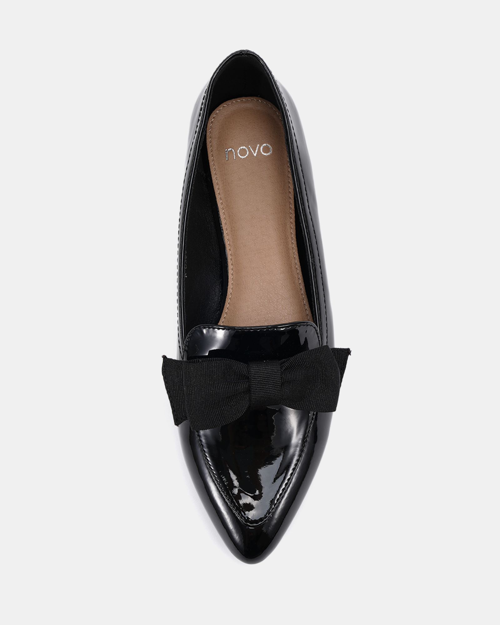 WIDE FIT COCO Black Bow Flat Point Shoe