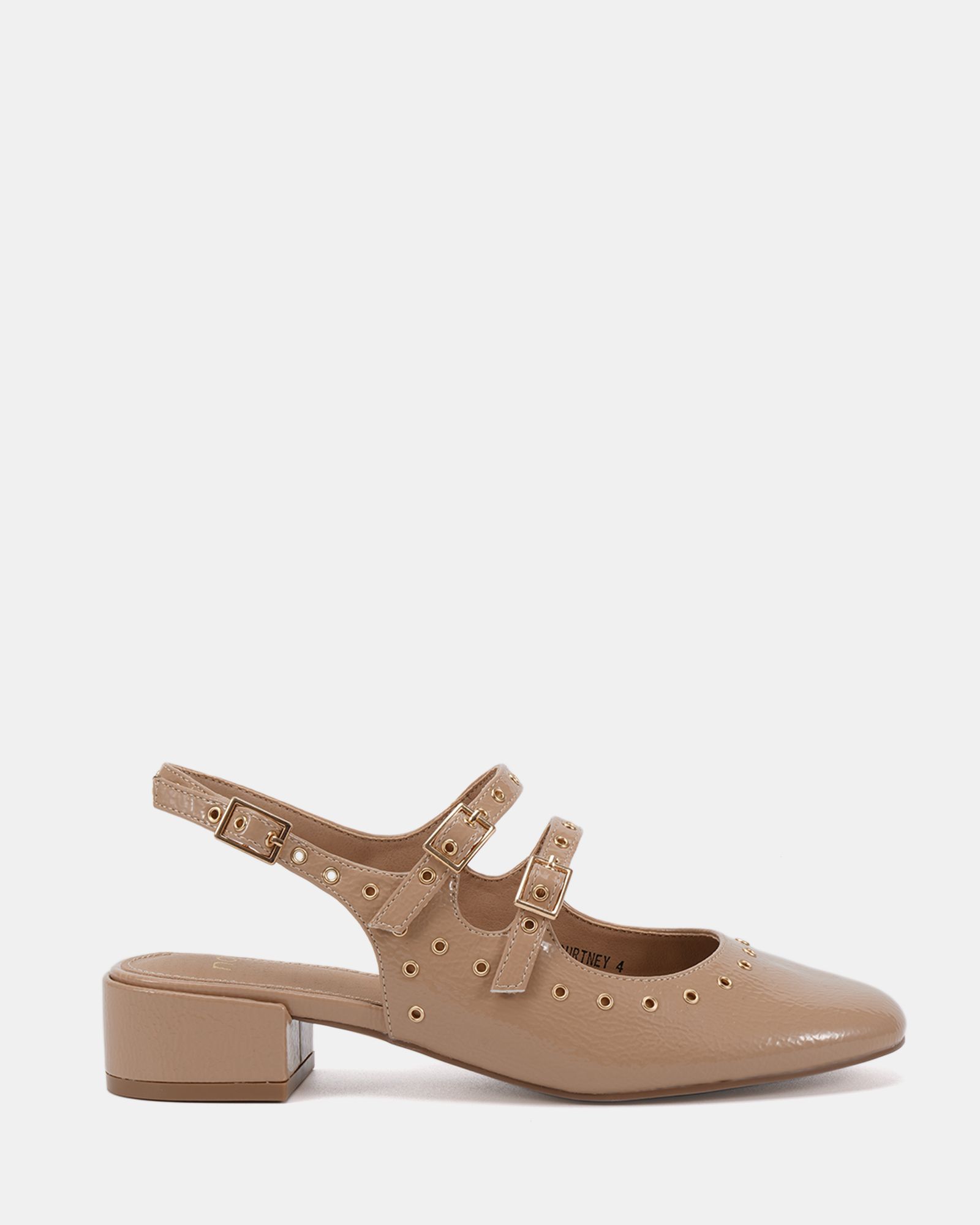 COURTNEY Nude Eyelet Detail Mary Jane Low Heel Slingback