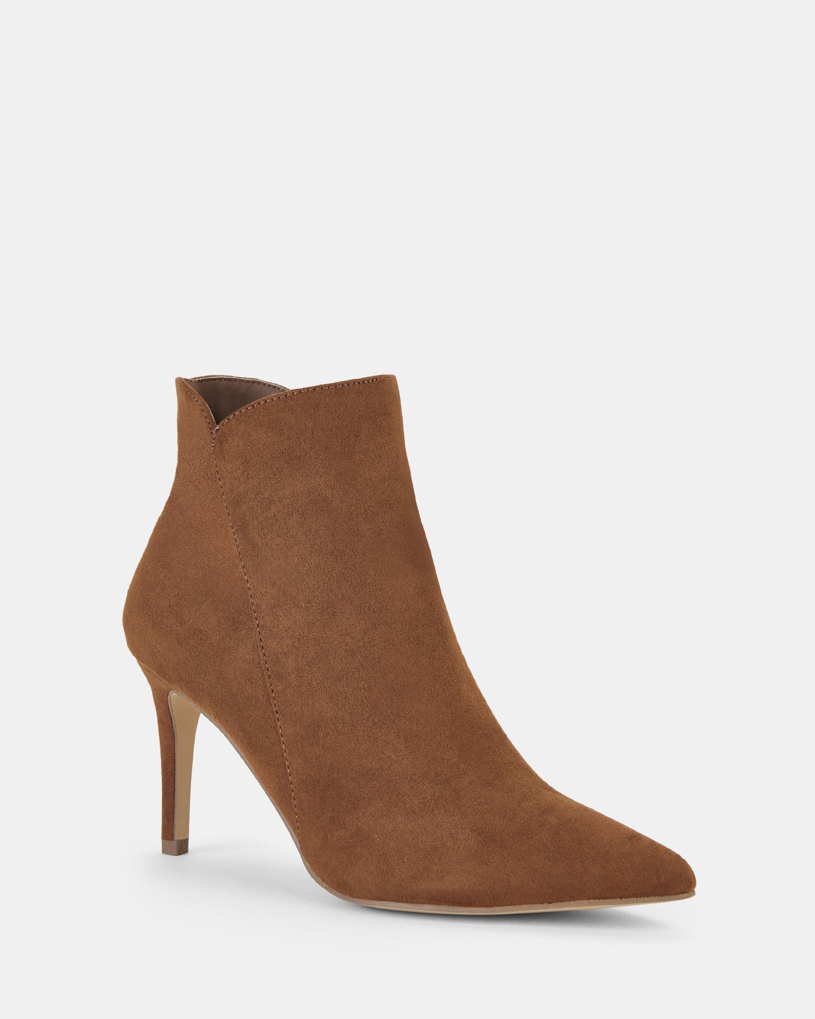 Wide Fit Delmont Tan Point Mid Heel Stiletto Ankle Boot