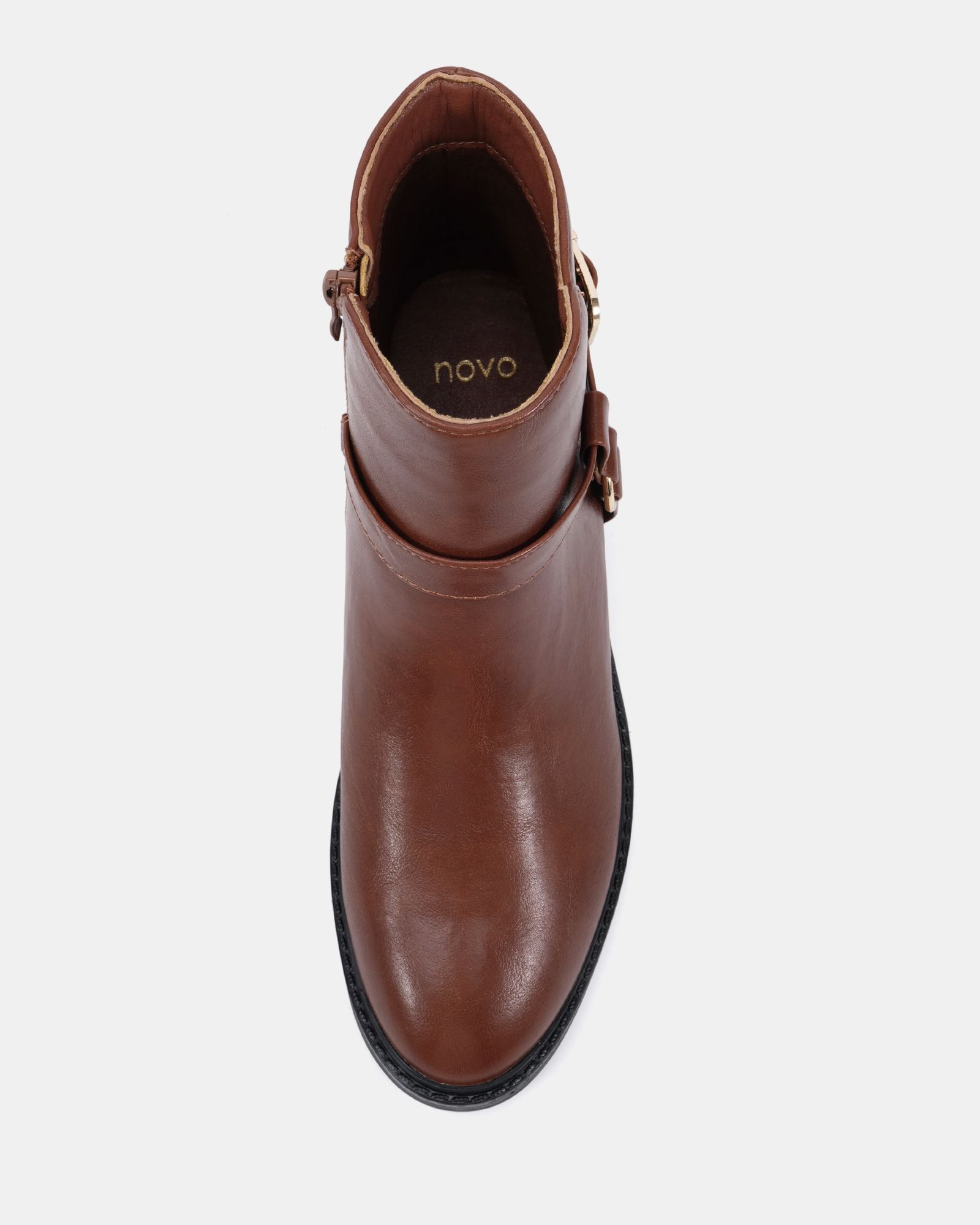 Wide Fit Dora Tan Buckle Ring Detail Flat Ankle Boot