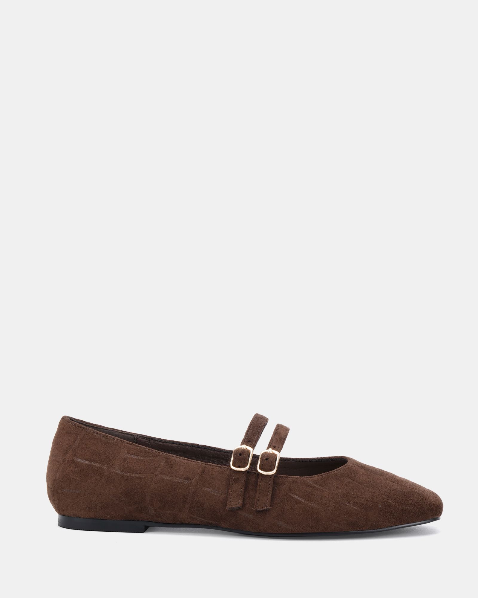 Wide Fit Fancie Brown Mary Jane Flat Shoe