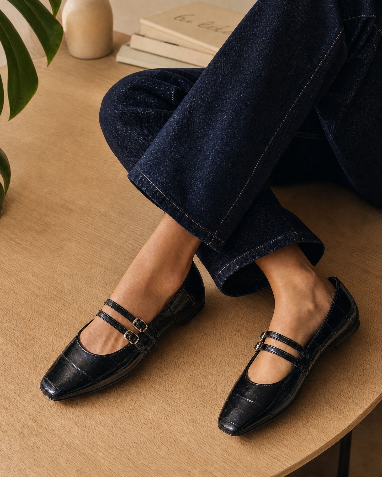 Fancie Black Mary Jane Flat Shoe