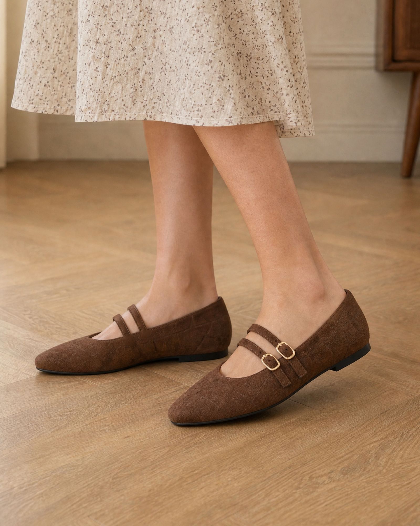 Wide Fit Fancie Brown Mary Jane Flat Shoe