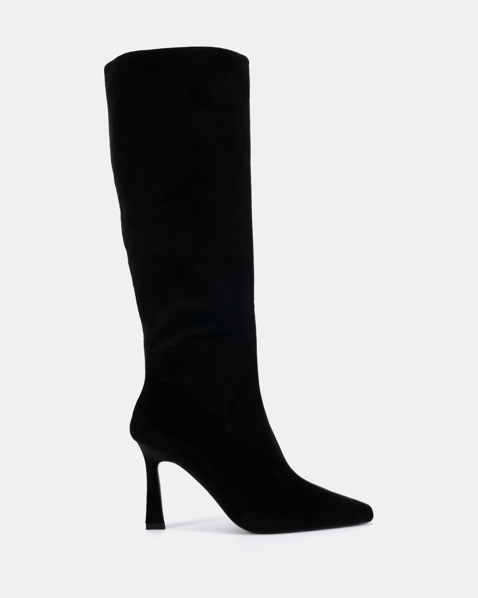 Wide Fit Galaxy Black Velvet Point Toe Stiletto Stretch Knee