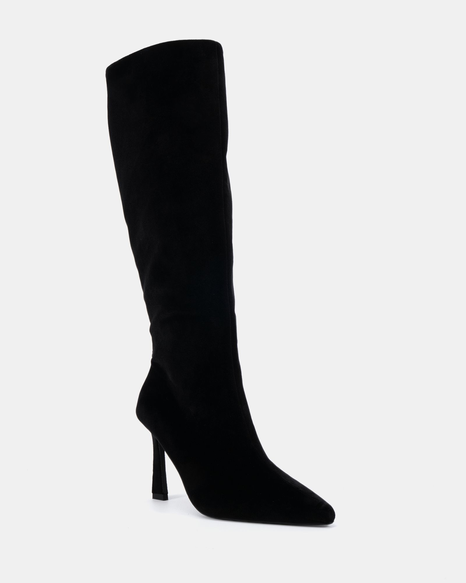 Wide Fit Galaxy Black Velvet Point Toe Stiletto Stretch Knee