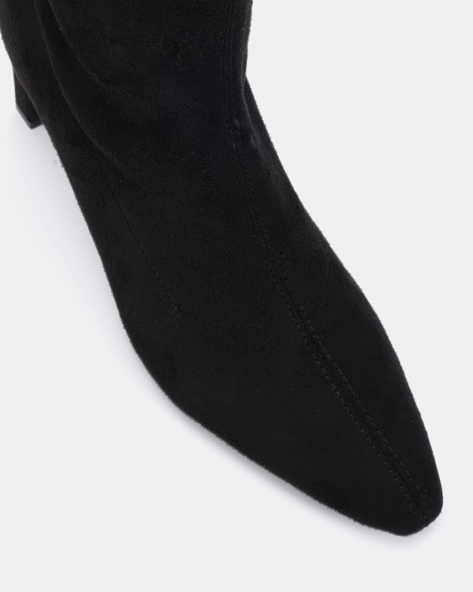 GAZE Black Slim Block Heel Chisel Toe Stretch Knee Boot
