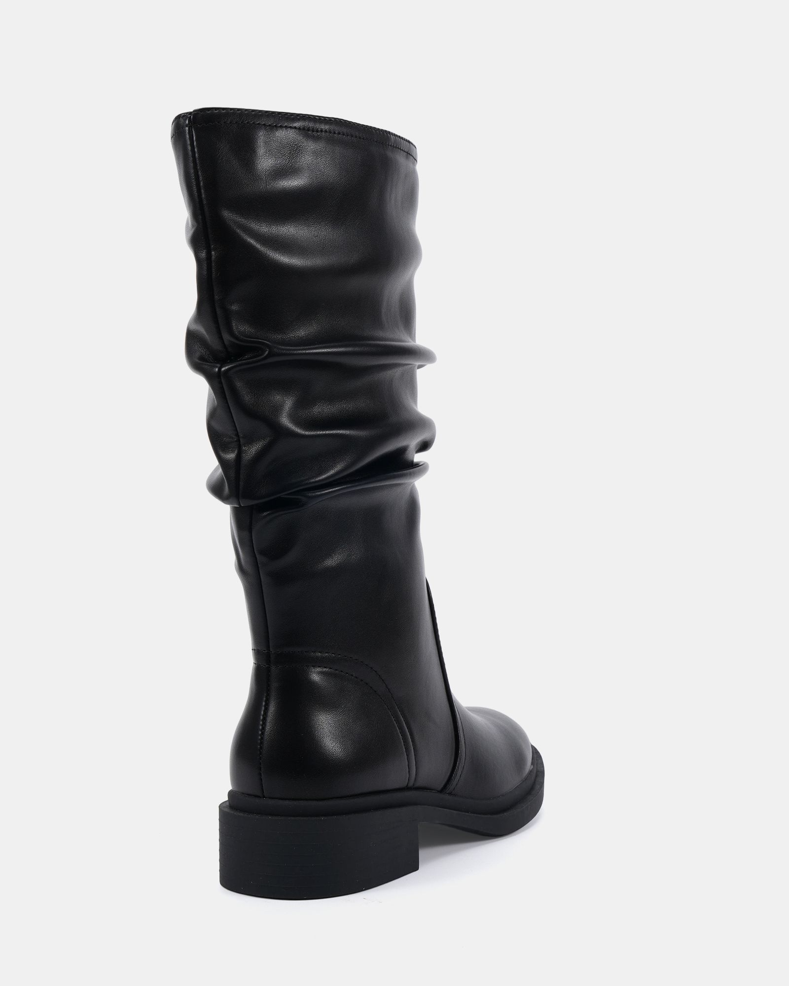 Wide Fit Gentle Black Flat Ruched Calf Boot